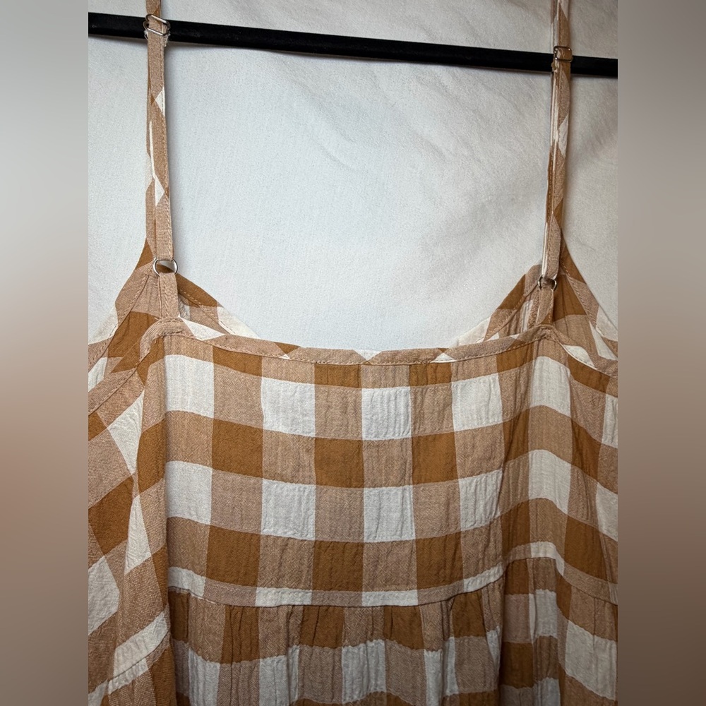 Forever 21 Brown and White Checkered Dress 100% Cotton Flowy Trendy Cottagecore - Picture 4 of 7